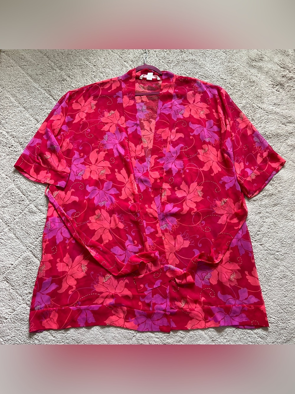 Vtg‎ Victoria's Secret Very Sexy Sheer Floral Kimono Robe Preppy Whimsical OS